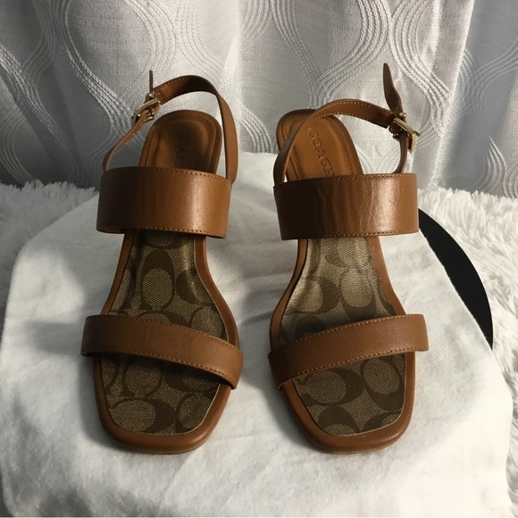 Coach Shoes - Coach Tan Leather Logo-Inset Sandals